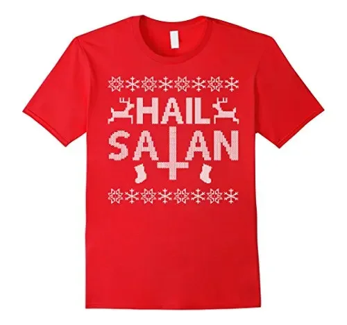 Ugly Christmas Sweater Hail Satan Xmas Gift T-Shirt 100% Cotton O-Neck Summer Short Sleeve Casual Mens T-shirt Size S-3XL