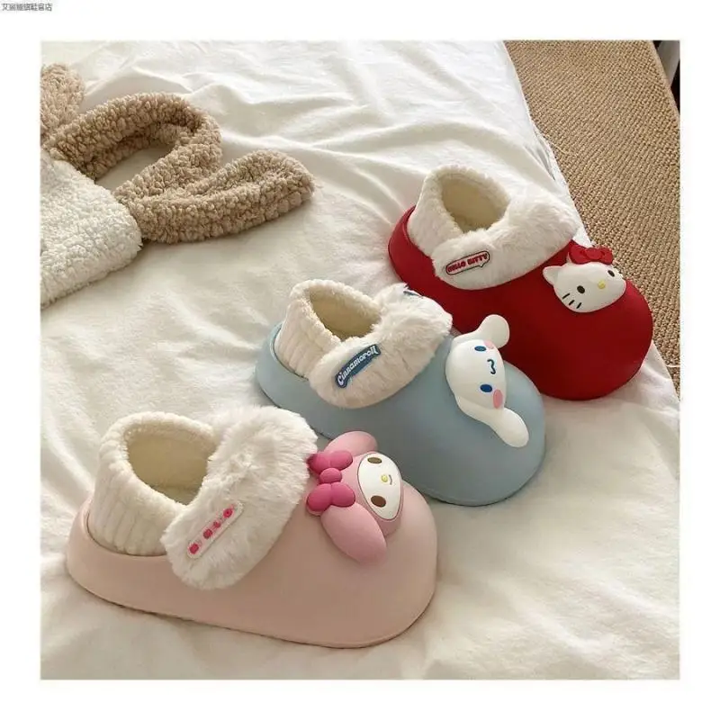 Sanrios Water Proof Cotton Slippers Girl Autumn Anime Winter Cinnamoroll New Kawaii Indoor Home Removable Maomao Slippers