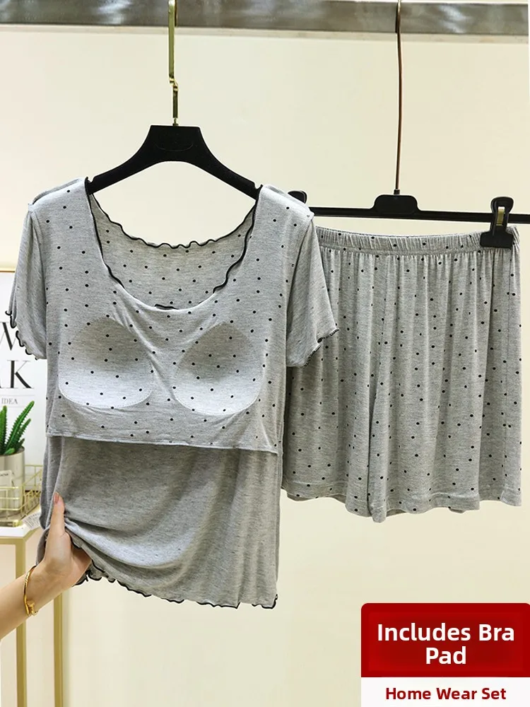 Loose Modal Short Sleeve Shorts Set Women's Home Wear T-Shirt Casual Pants Summer Comfortable Anti-Vacuum Design round Neck