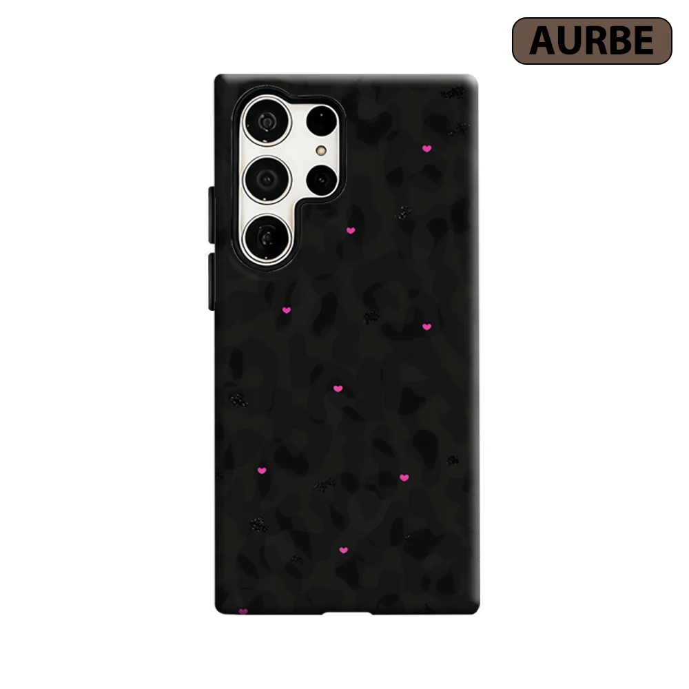 Leopard Pink Hearts Phone Case for Samsung Galaxy S26 S25 Ultra S24 S23 Ultra Plus Shockproof Double Layer Tough Back Cover