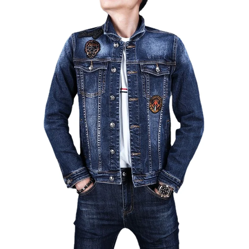 2023 Paired with denim jacket set, men\'s luxury fashion casual top and pants two-piece set, slim fit and elastic