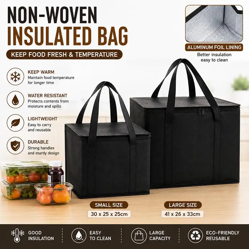 Large Insulated Delivery Bag Food Aluminum Foil Cooler Bag Foldable Portable Catering Grocery Bag Portable Camping Food Bag