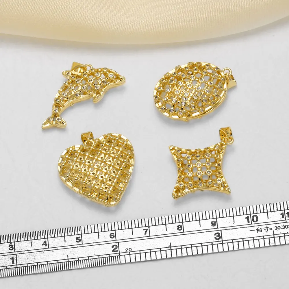 OCESRIO White Crystal Big Heart Pendant for Necklace Copper Gold Plated Dolphin Star Handmade Jewelry Making Supplies pdta223
