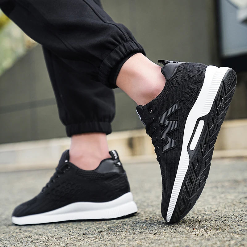 Men Casual Sneakers Elevator Shoes Hidden Heels Mesh Breathable 6CM Sports Height Shoes Black Men Heightening Shoes Plus Size 46