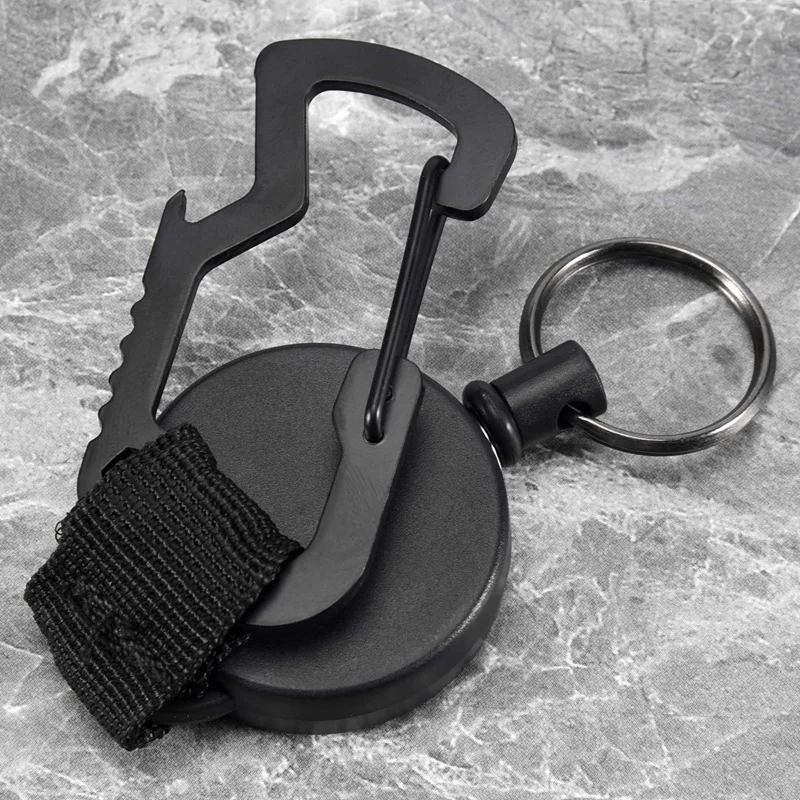 Выдвижной брелок FULL-3 Pack — катушка-держатель бейджа для тяжелых условий эксплуатации с карабином для многофункционального инструмента, брелок для ключей со стальным проводом, шнур T