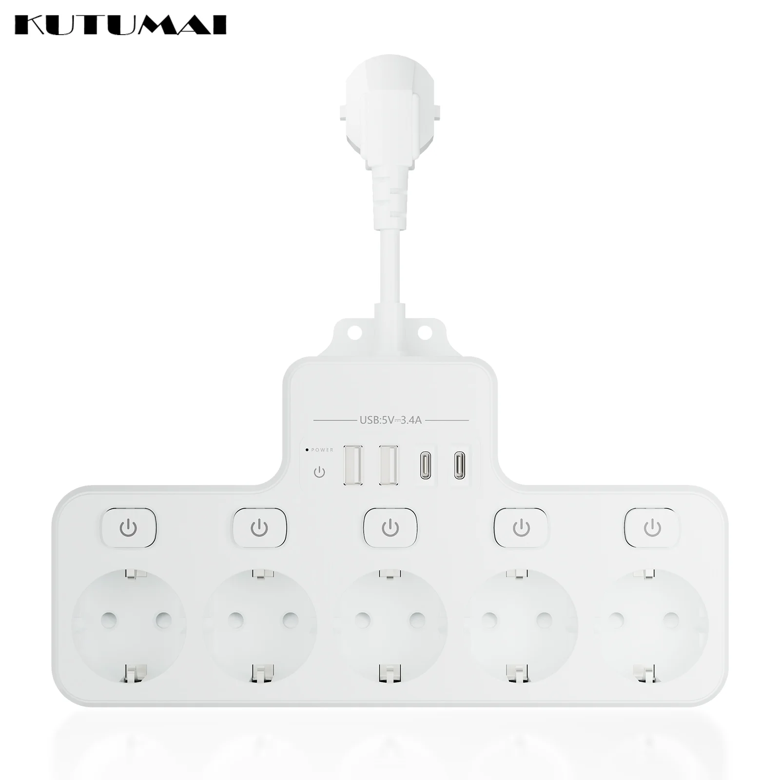 4000W Power Strip Multi Outlet Independent control switch Network Filter With 5 outlet 4 USB Ports Fast Charging Surge Protector