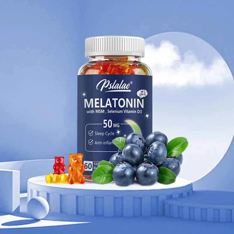 Gomitas de melatonina de 50 mg, melatonina de fuerza Extra con MSM, Selenium y vitamina D3, veganas, no transgénicas, sin necesidad de glúteos