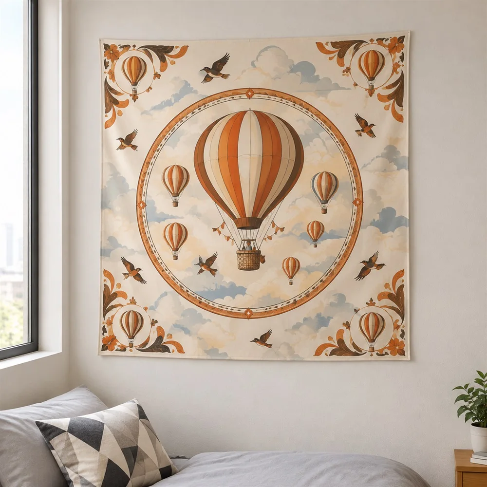 VIKAMA Hot Air Balloons Tapestry Wall Hanging, Sky Adventure Wall Art, Whimsical Decor for Nursery Kids Room Bedroom Living Room