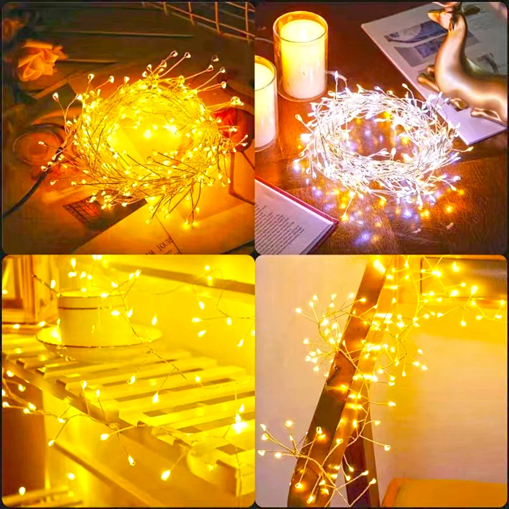 LED String Light USB Copper Wire Firecracker Fairy Lights 8 Modes Multicolor Remote Control Garland Lamp Wedding Xmas Home Decor