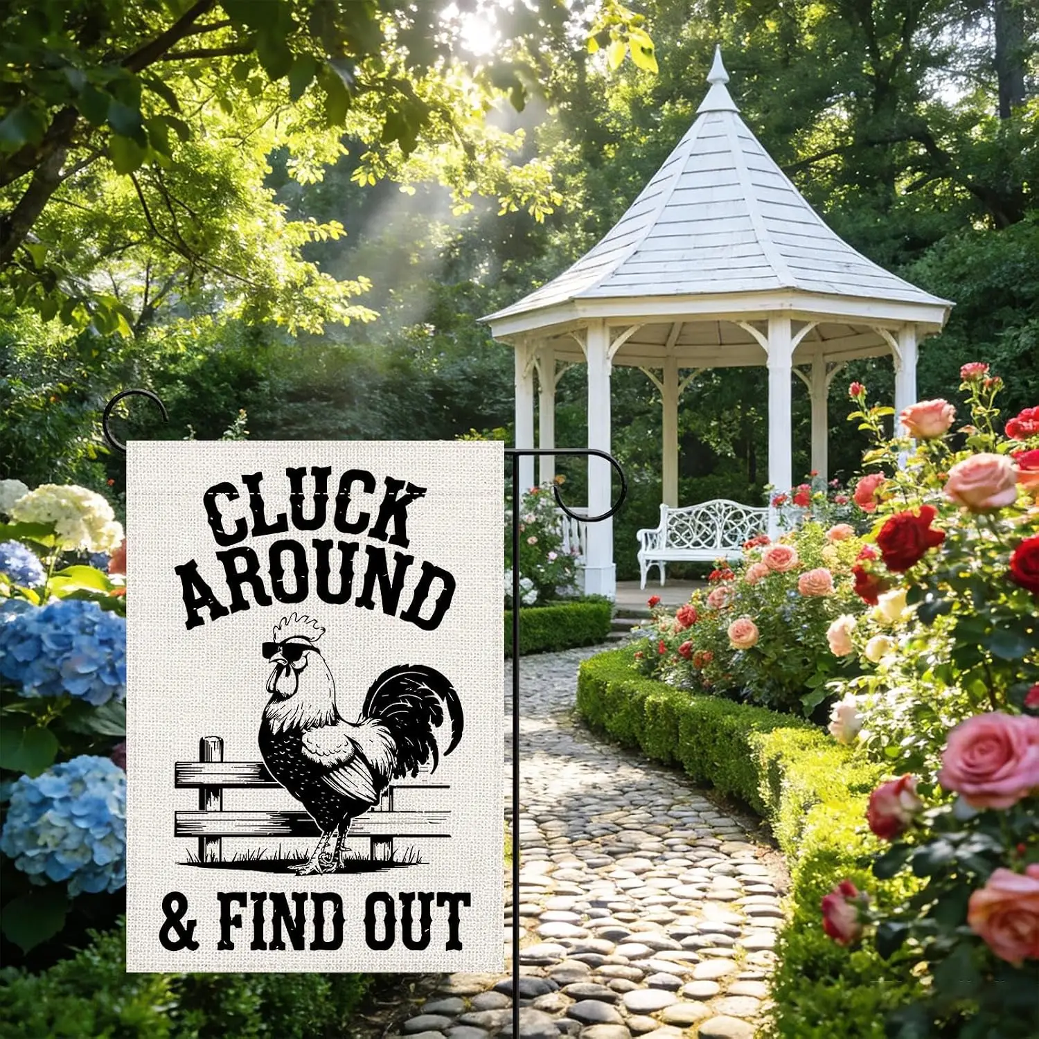 Funny Chicken Coop House Decorative Garden Flag, Black White Farm yyi