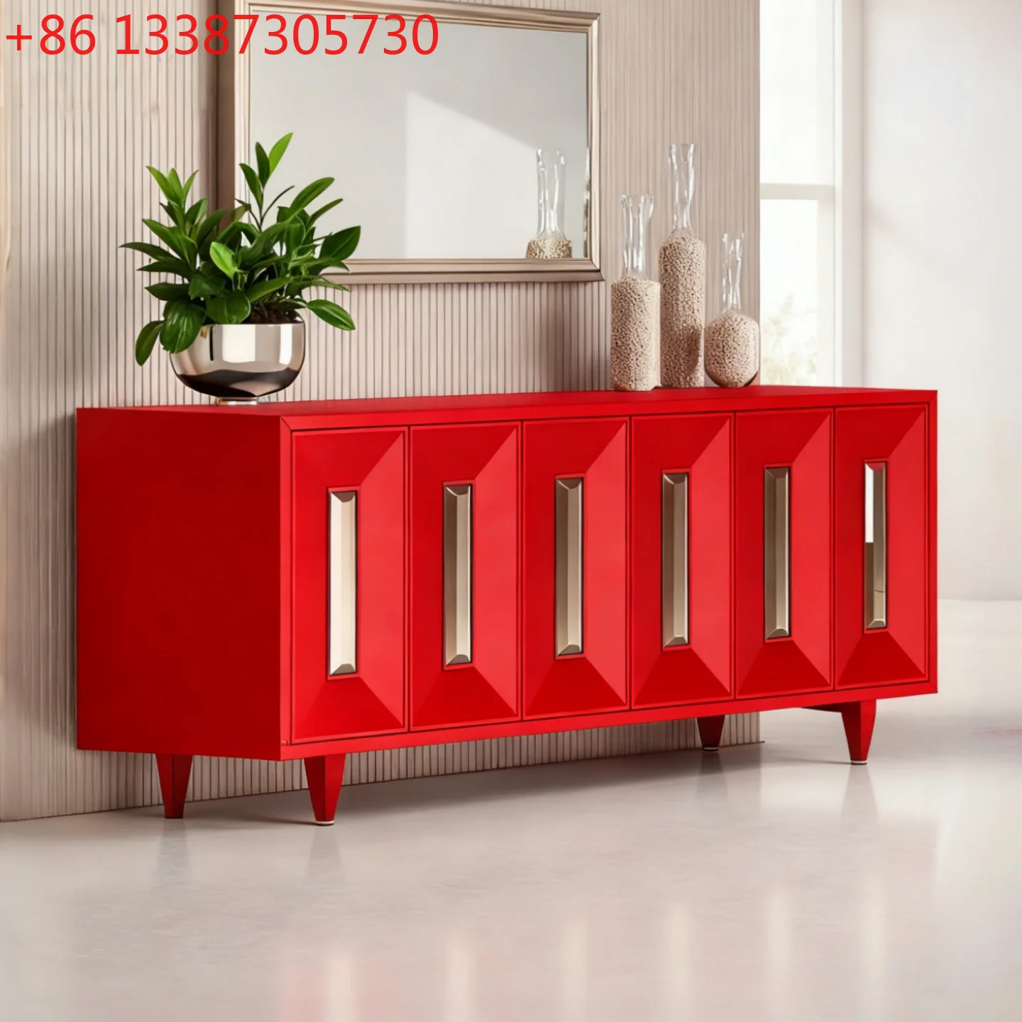 

Italian light luxury paint dining side cabinet solid wood retro decorative cabinet modern simplicity