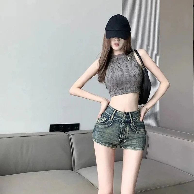 

Джинсовые шорты с высокой талией в винтажном стиле, американский стиль Hot Girl, облегающие, летняя новинка для женщин ​