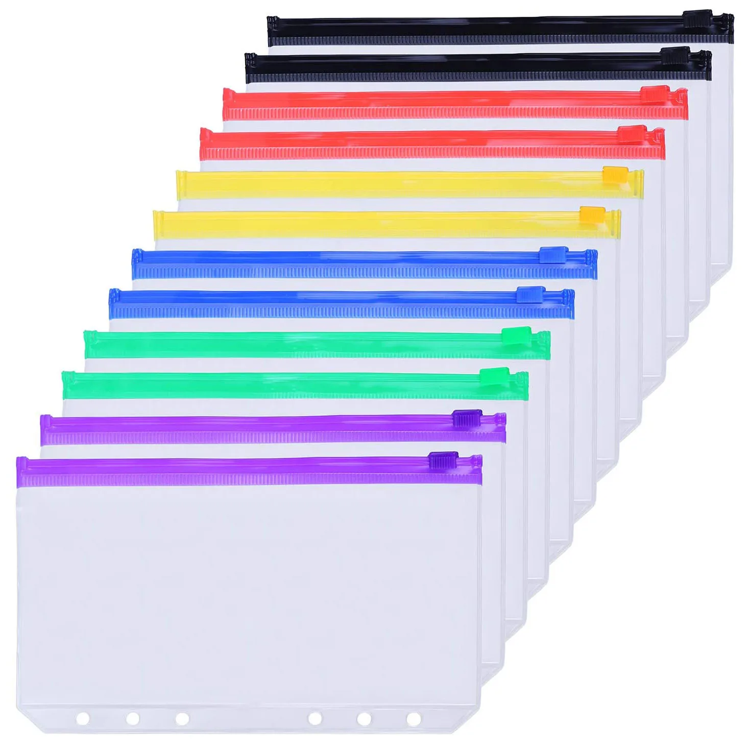 12Pcs Bindmiddel Zakken A6 Size Multicolor Rits Mappen Voor 6 Ringband Notebook Losse Blad Zakken, waterdichte Pvc Document Pouch