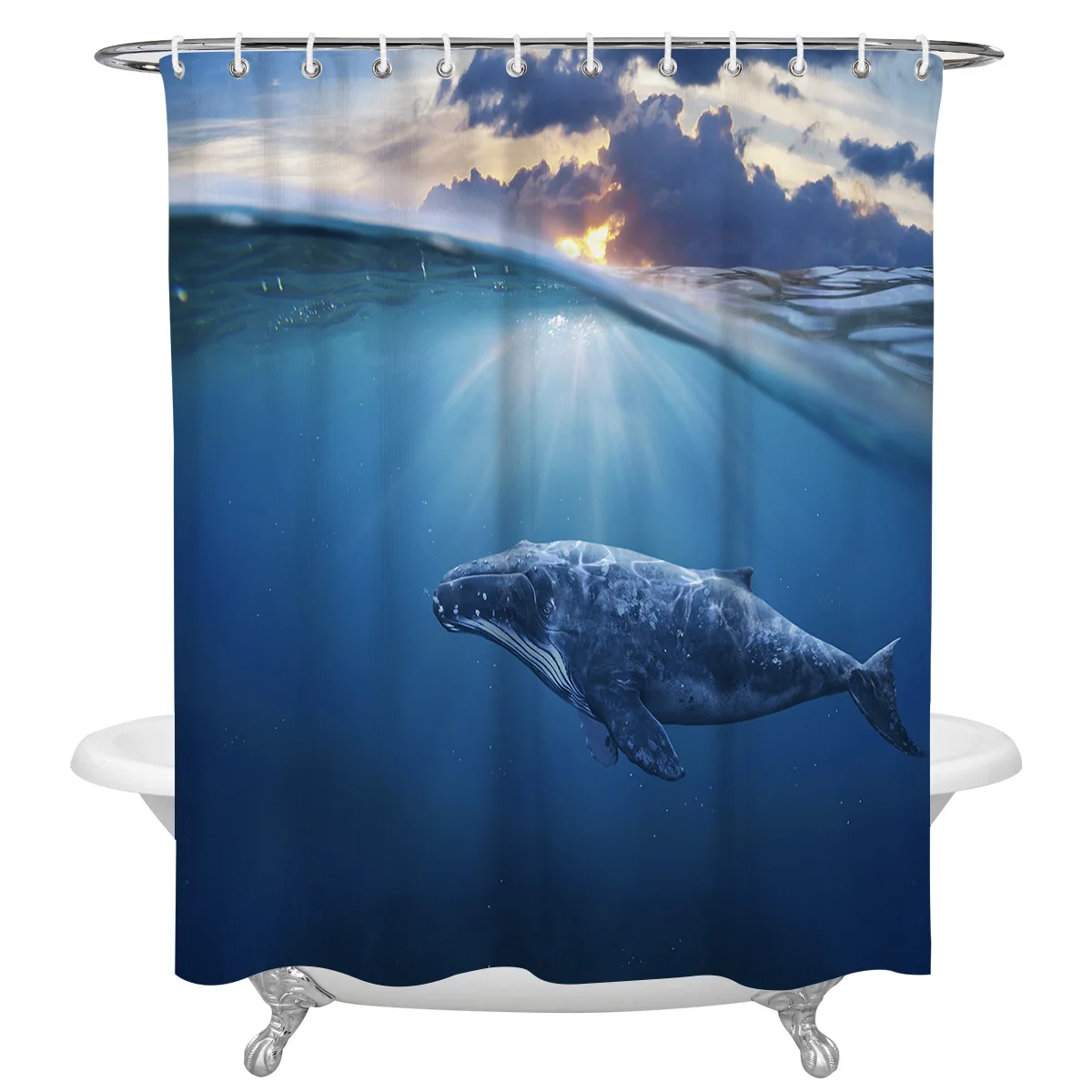 Whale Blue Natural Animal Fish Marine Waterproof Bathroom Decoration Shower Curtain With Hook Bath Curtains Bathroom Accessories