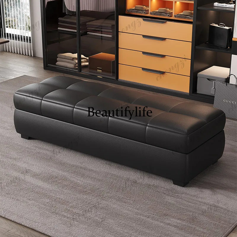 A73Living Room Front Room Stool Brown Leather Shoe Changing Floor Stool Storage Pouffe Muebles Para Hogar Chinese Furniture
