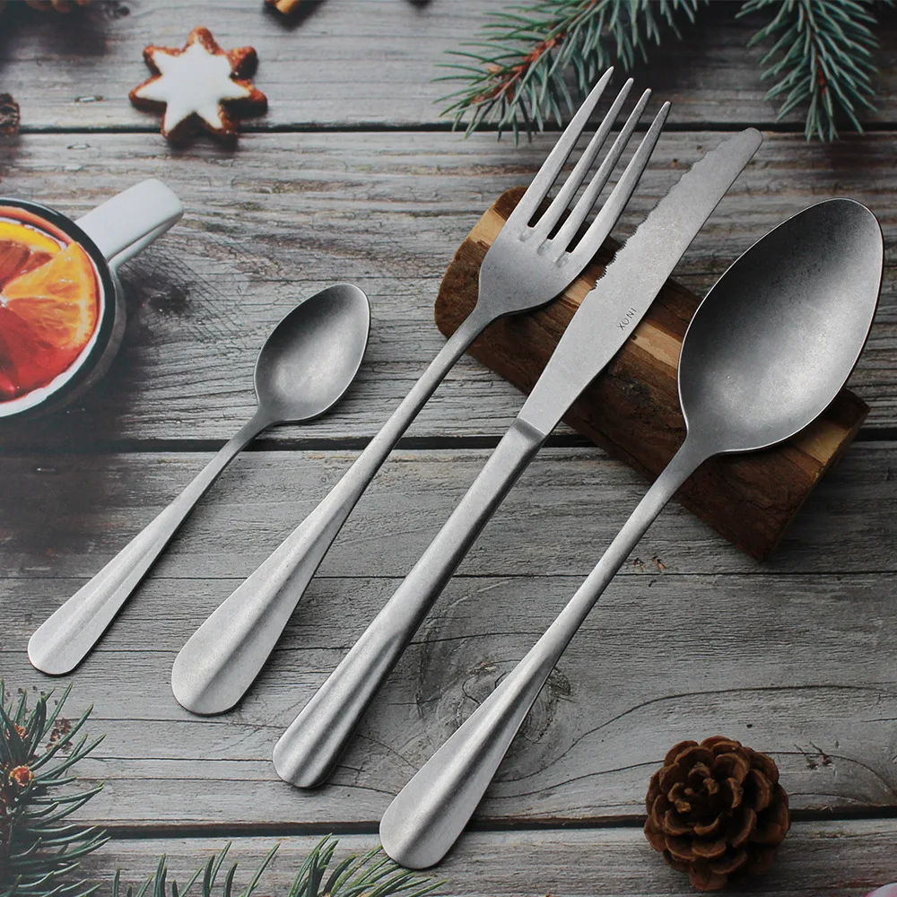 

Retro Stainless Steel Western Tableware Set, Fork, Spoon, Beef, Steak, Kitchen Tools, Photography Props, 4Pcs, 1Set