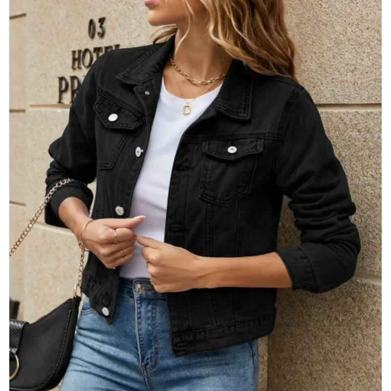 New Long Sleeve winter Slim White Black Jeans Top For Women Solid Denim Jacket Women Short Overcoat Ladies Jackets Tops