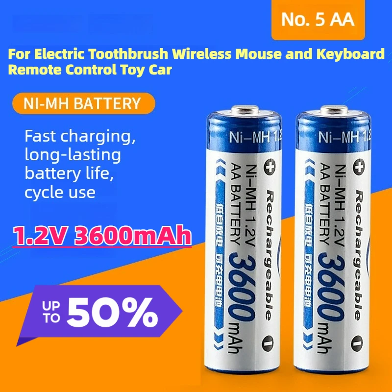 In Stock AA 1.2V 3600mAh Ni‑MH Rechargeable Battery for Electric Toothbrush Wireless Mouse and Keyboard Remote Control Toy Car