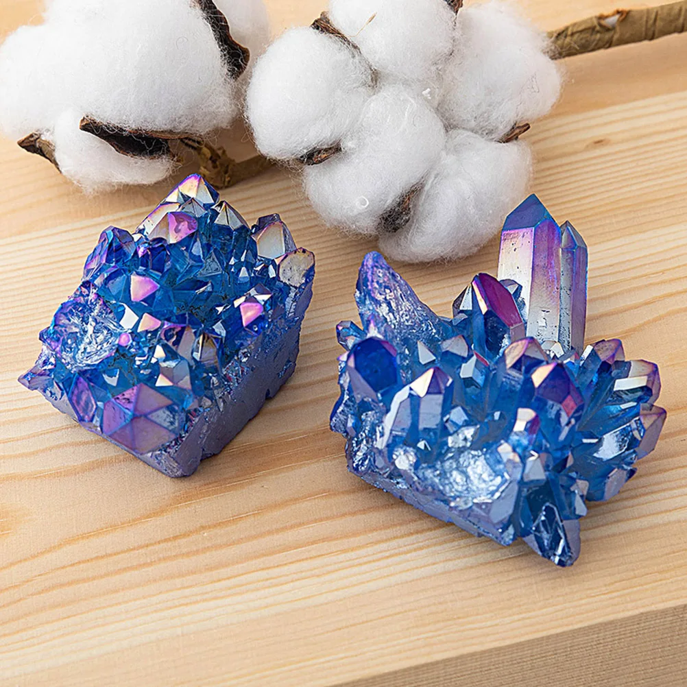

2 шт., синий кристаллический камень, натуральный кластер, прочное украшение для аквариума, горшок для растений, фэн-шуй, пейзажный камень, орнамент