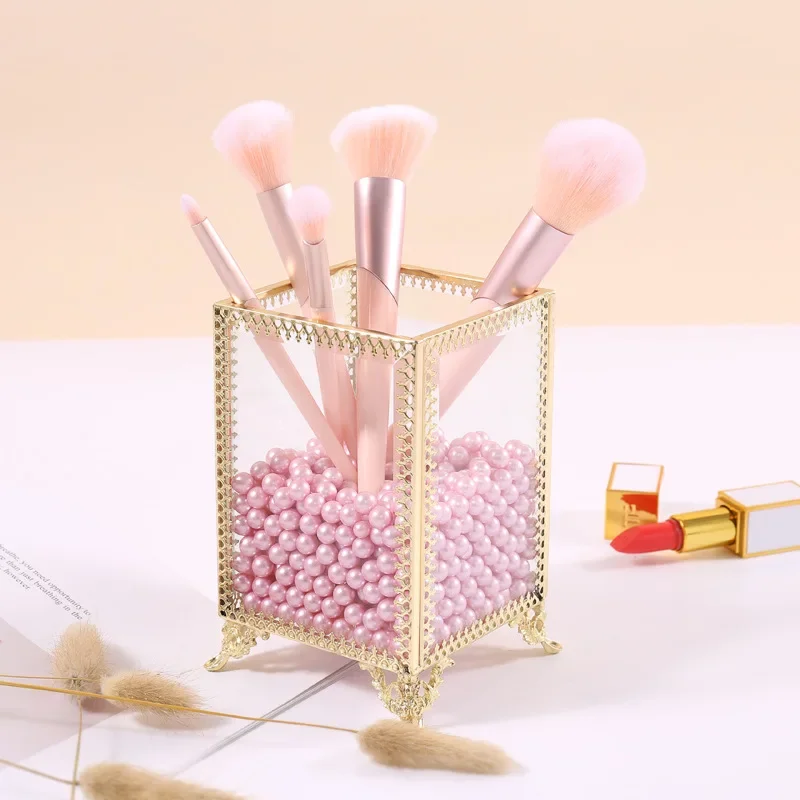 Glass Makeup Brush Box Holder Jewelry Box Pencil Bucket Makeup Organizer Desktop Cosmetic Storage Box Pearls Barrel  ZM827