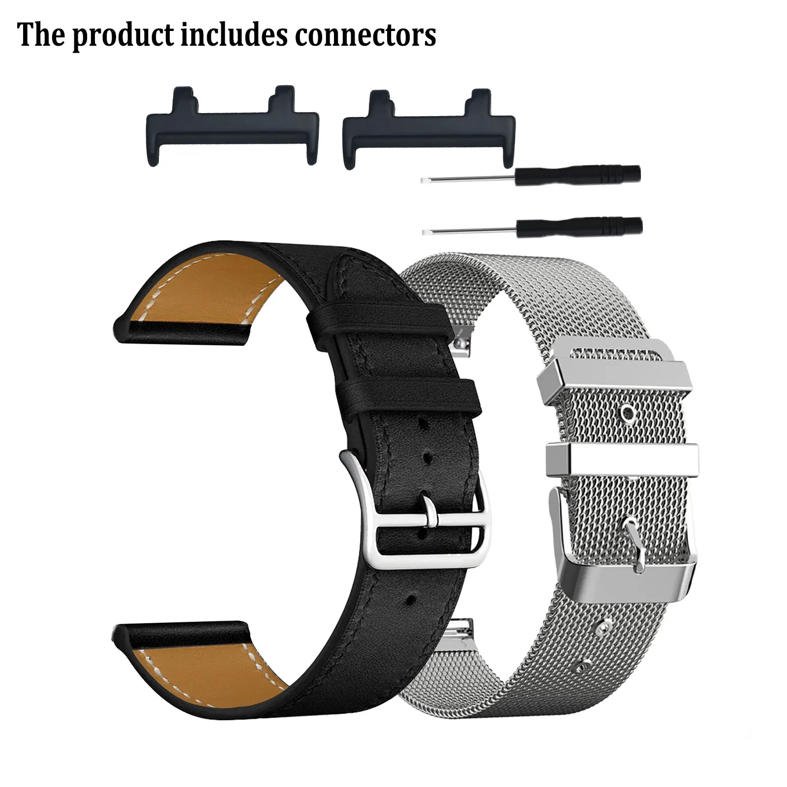 2pcs Stylish Bands for Amazfit Active Edge One Leather Strap and One Metal Strap