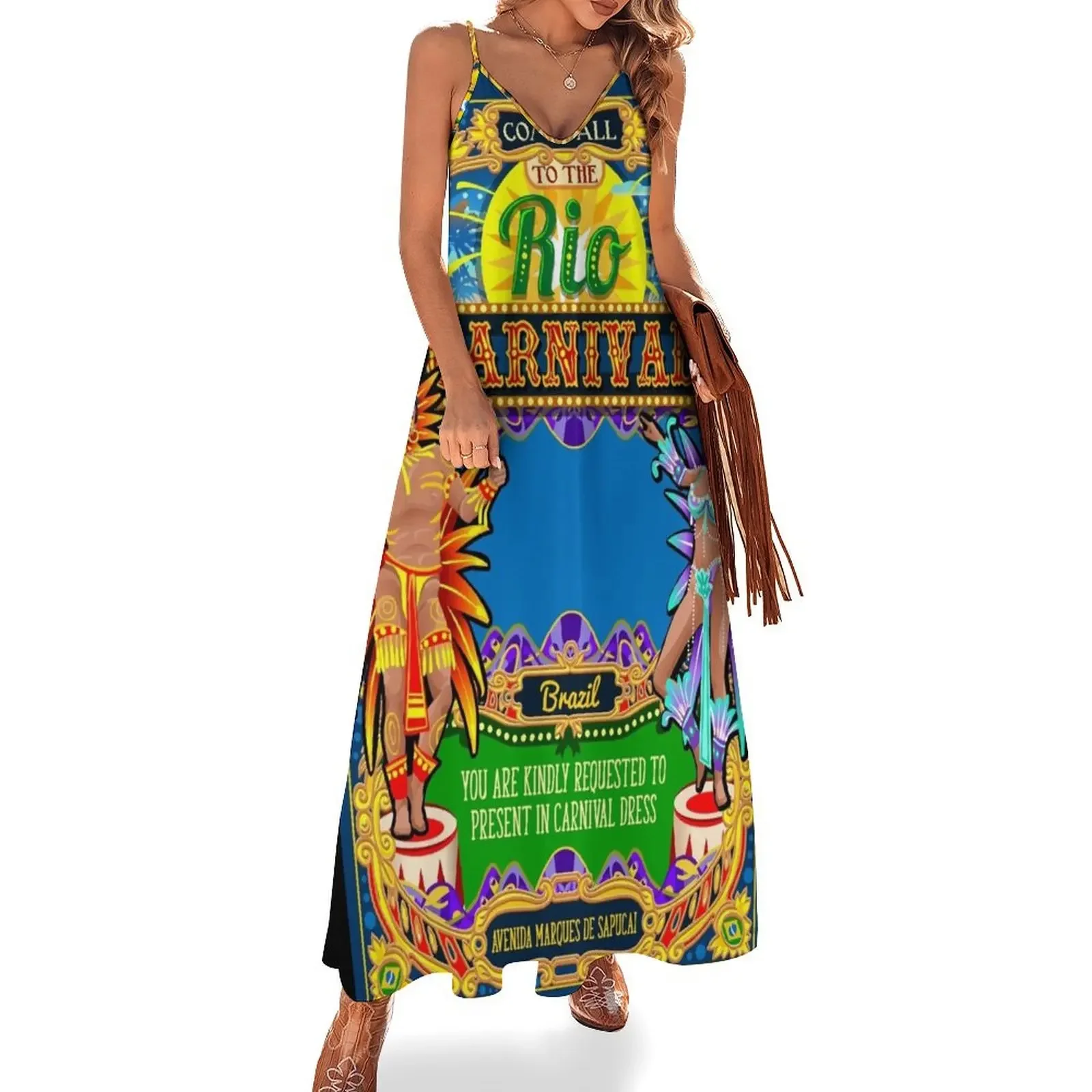 Rio Carnival Poster Frame Brazil Carnaval Mask Show Parade Sleeveless Dress Summer skirt Dress for girls women's evening dresses