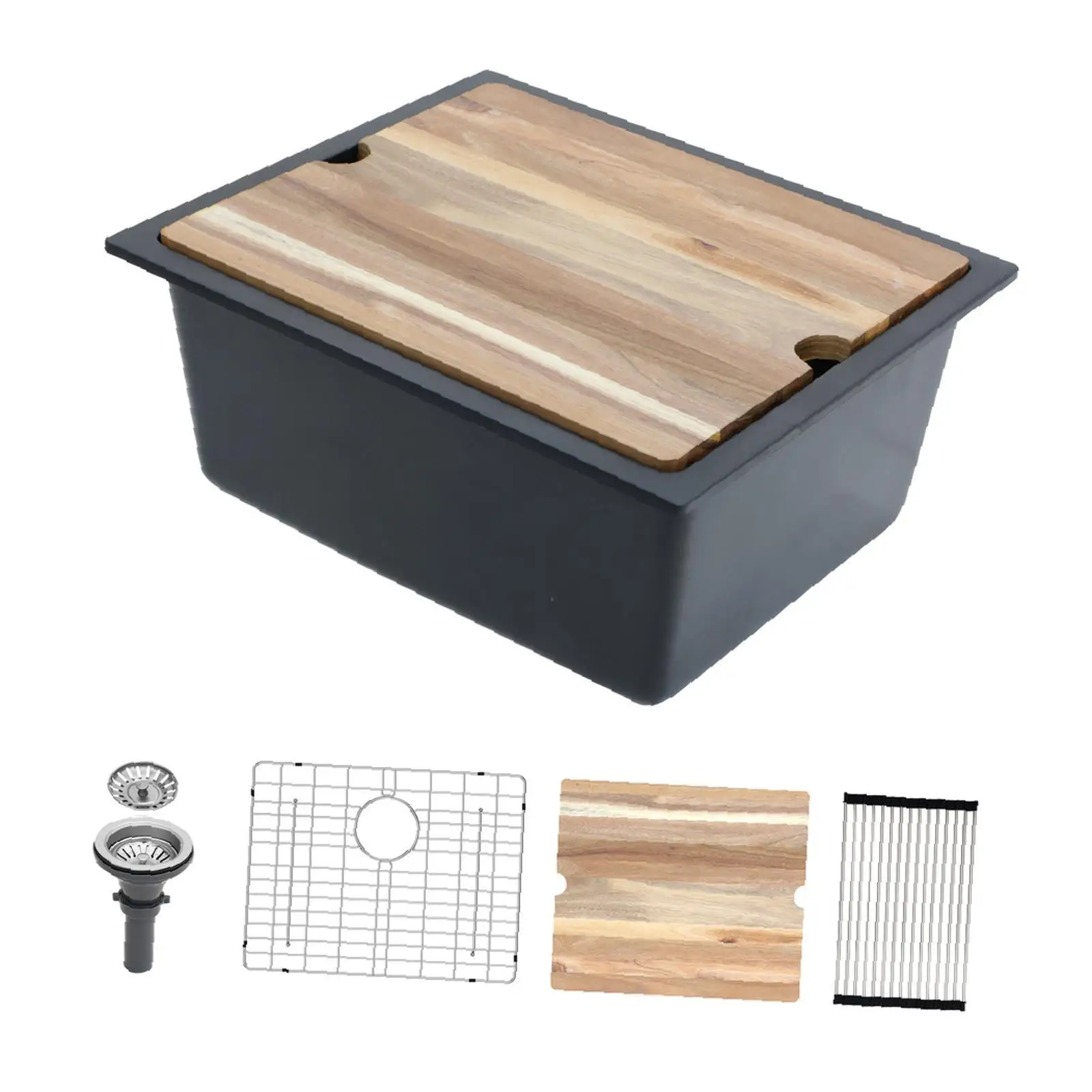 

Kitchen Sinks Quartz Composite Black Stone Undermount Workstation Basin Premium Kitchen Sink for Daily Food Prep