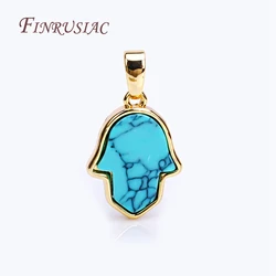 18K Real Gold Plated Turquoise Hamsa Charms Pendants For Necklace Making,Blue Lucky Hand Pendants DIY Jewelry Making Accessory