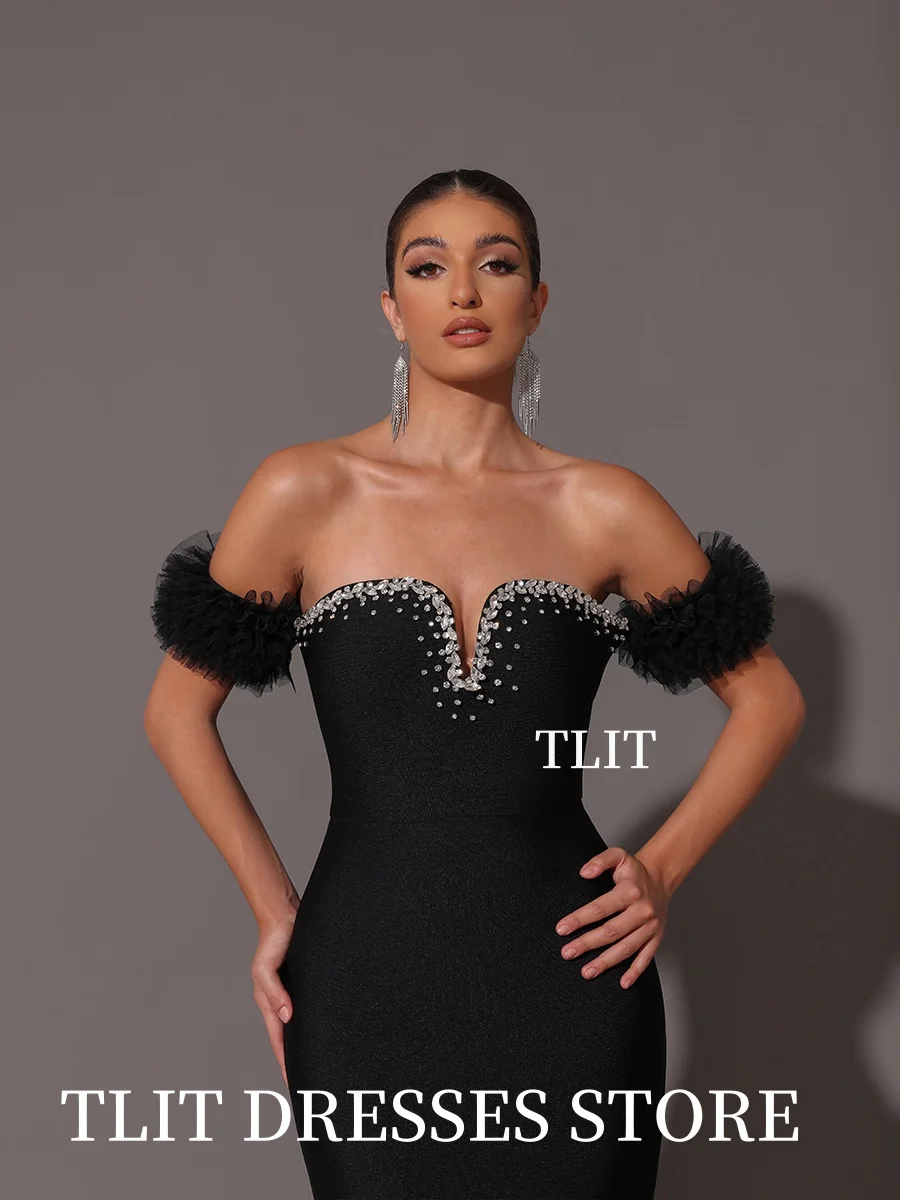 TLIT Simple Satin Mermaid Crystal Evening Dresses Strapless Prom Gowns Customized Party Dresses Customized vestidos de fiesta
