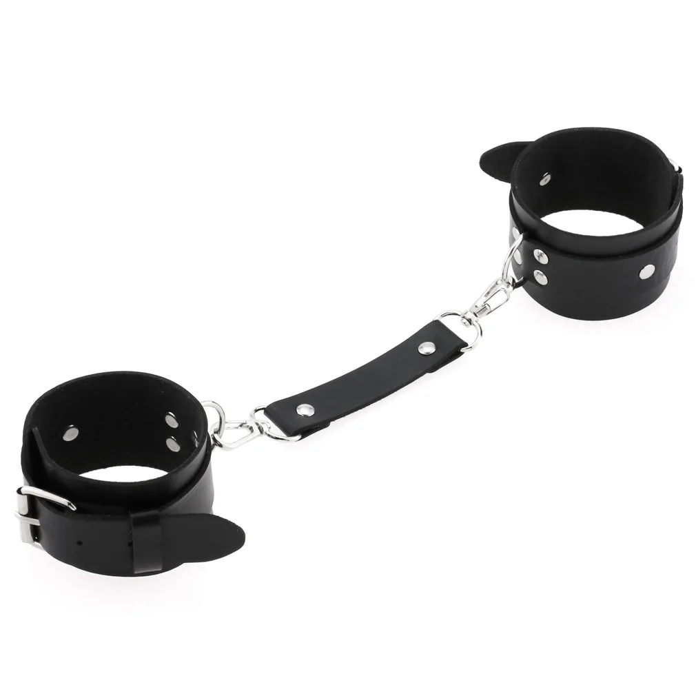 2PCS/Set Emo Sexy Matching Bracelets For Women Black Goth Punk Harajuku PU Leather Cuff Bracelets Bondage Cosplay Gothic Jewelry