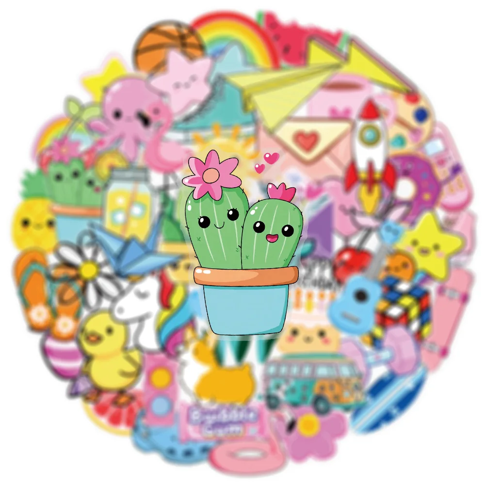 50PCS Cute Little Animal Plant Kids Toy Waterproof Cartoon Stickers Decoration DIY Notebook Mobile Water Cup Suitcase Graffiti