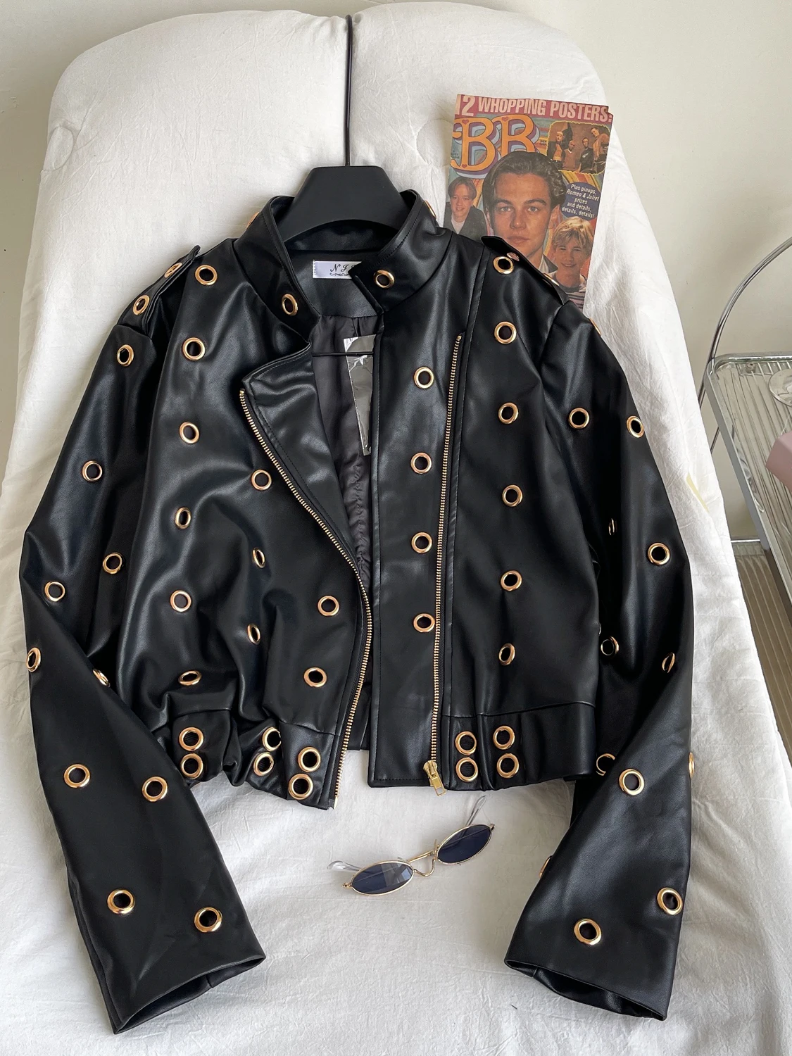 Cool Faion ort Leather Jaet Cappotto lungo da donna con cerniera lunga con colletto alla coreana, design ad anello in metallo scavato, cappotto piccante per ragazza