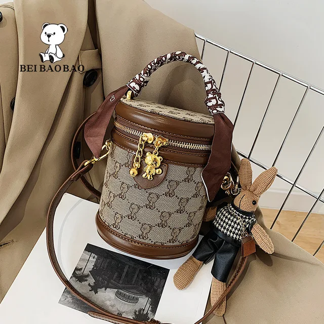 Beibaobao 2024 nowa torba wiadro na wodę mała torba damska letnia modna moda Crossbody torba damska mała torba cylindryczna