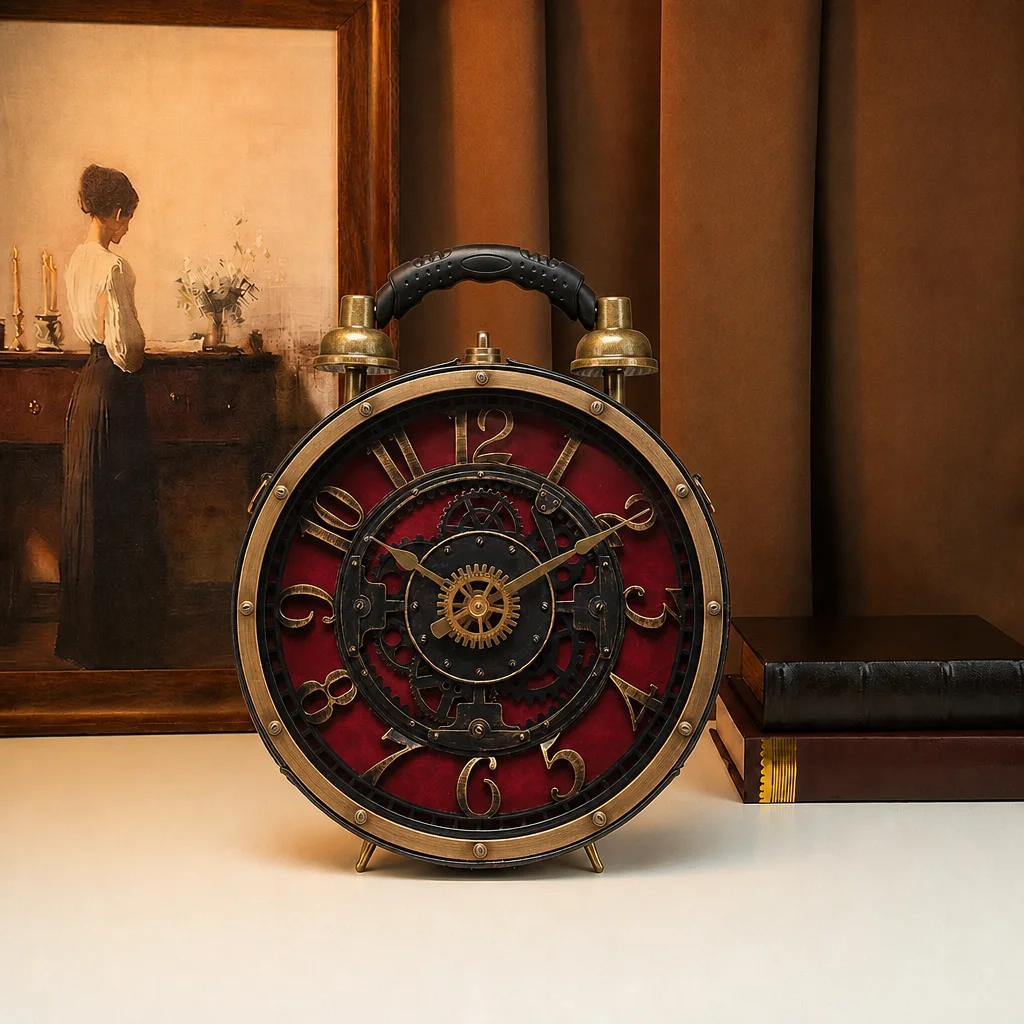 Steampunk Clock Shaped Handbag Women Vintage Gear Mechanism Round Purse Roman Numeral Crossbody Bag Novelty Top Handle Tote