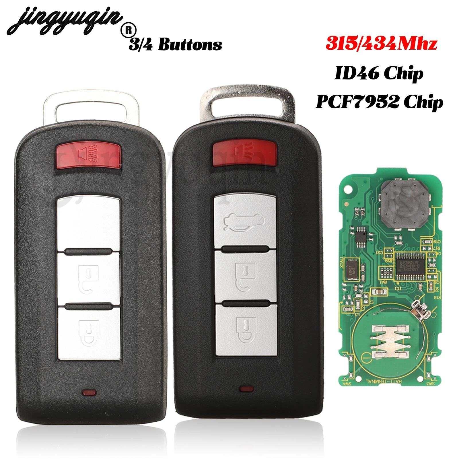 

jingyuqin 3/4Buttons For Mitsubishi Lancer Outlander Lancer Sportback ASX Mirage RVR 315/434Mhz ID46 PCF7952 Chip Remote Car Key