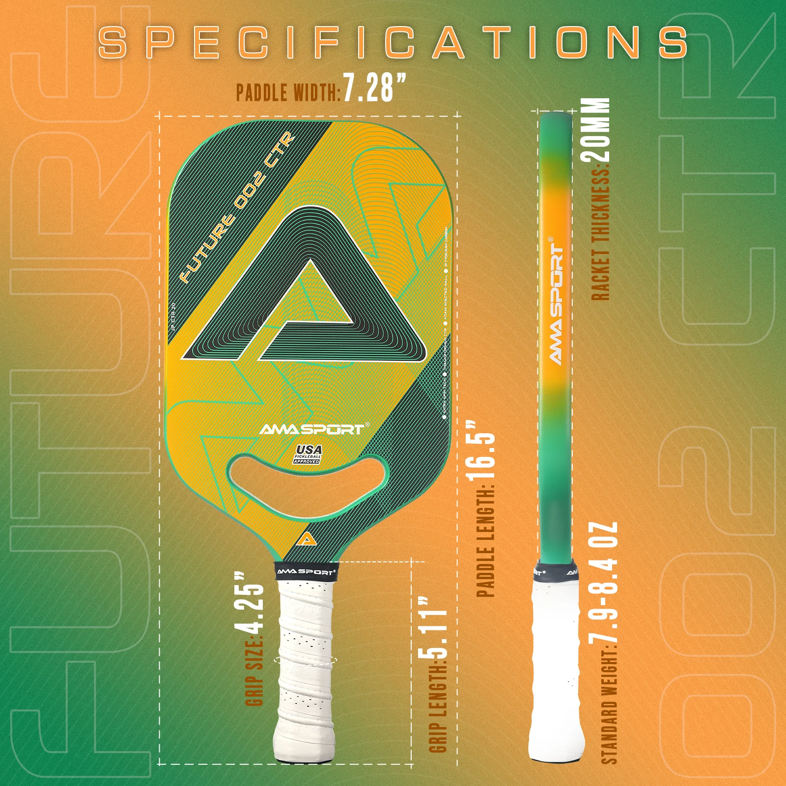 AMASPORT T700 FUTURE 002 مجداف كرة المخلل الكربوني بدون إطار 13 ملم تقنية تدور إضافية على شكل قرص العسل كرة مخلل hermoformed