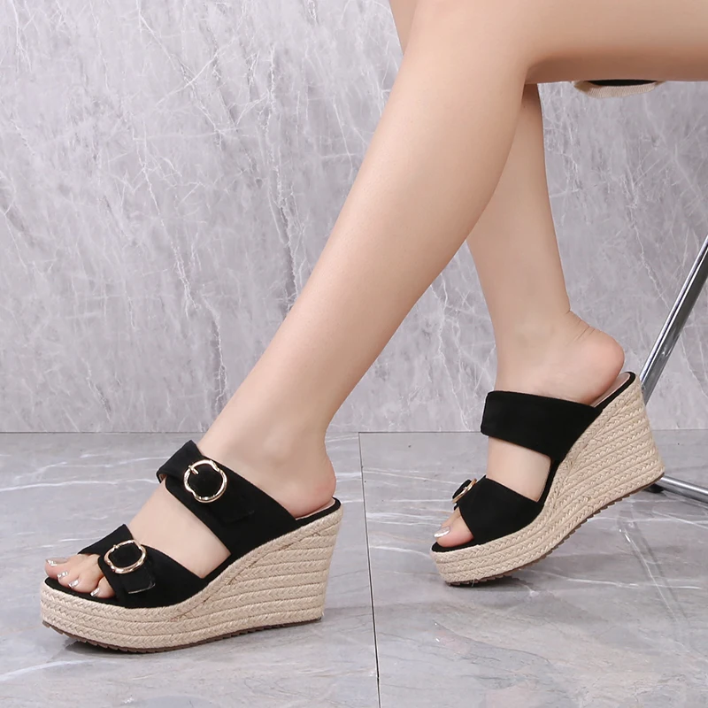 Size 31-44 2023 New Wedge Sandals Women Summer Shoes Open Toe Straw Platform Slippers Beach Sandals