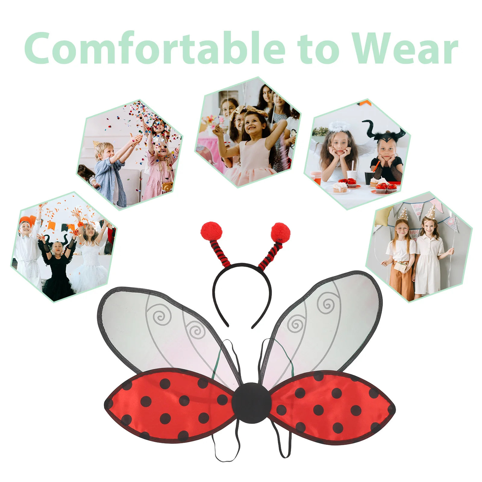 1Set Opvouwbare Lieveheersbeestje Vleugels Kostuum Heldere Kleuren Lichtgewicht Insect Vleugel Cosplay Party Foto Prop Hoofdband Rollenspel