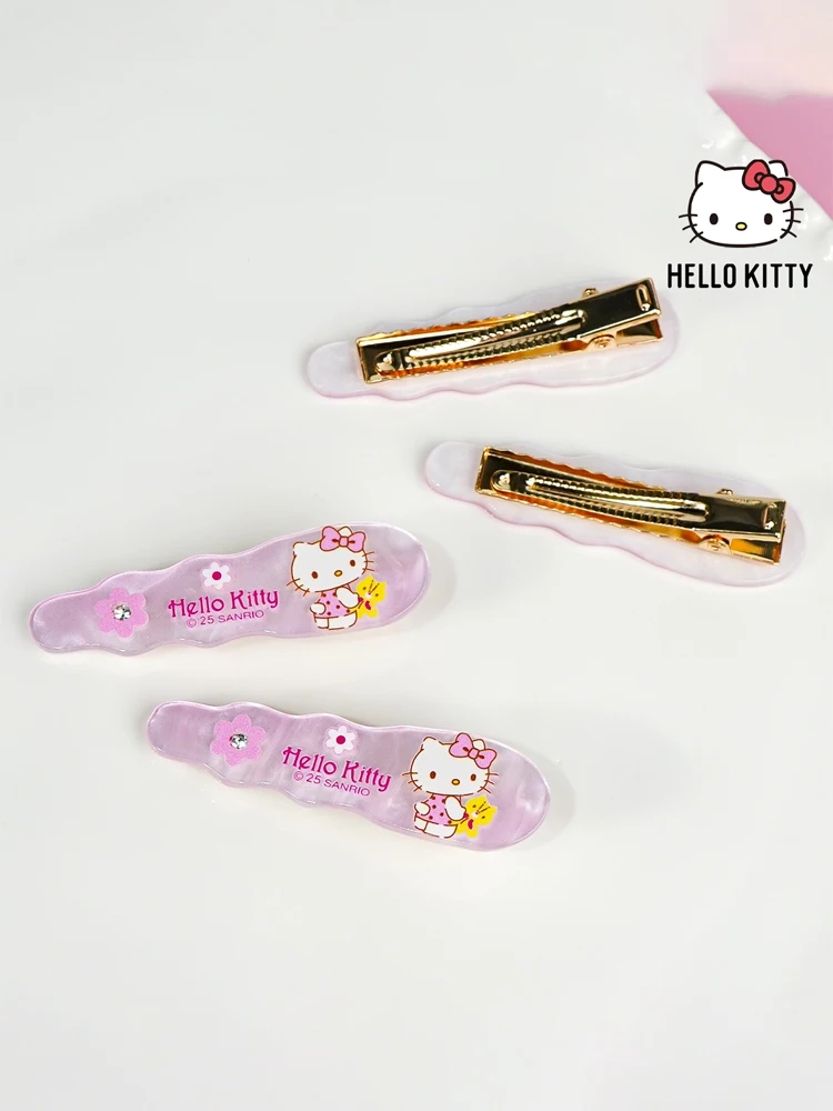 Lot de 2 pinces à cheveux Hello Kitty – Texture coquille rose avec strass, jolis accessoires pour cheveux quotidiens pour femmes
