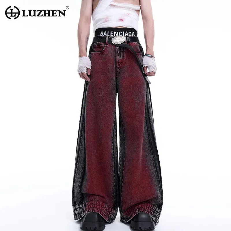 LUZHEN Straight Denim Pants American Gradient Design High Street Baggy Autumn Original Scrawl Color Contrast Male Jeans LZ5273