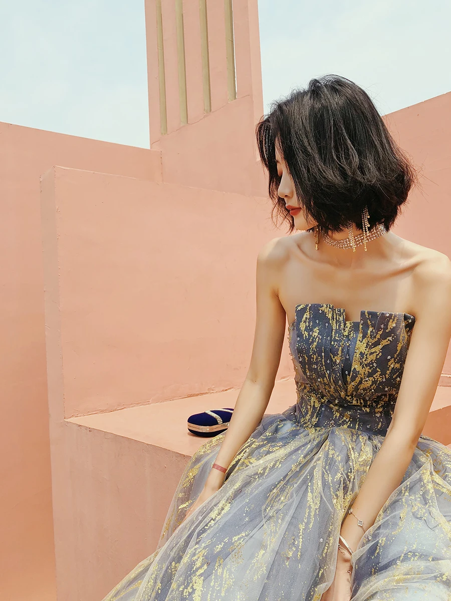 Vestidos de Noche de temperamento para mujer, falda hinchada de banquete con sujetador de longitud, Vestidos de Noche de reunión anual de anfitrión, nuevo, 2023