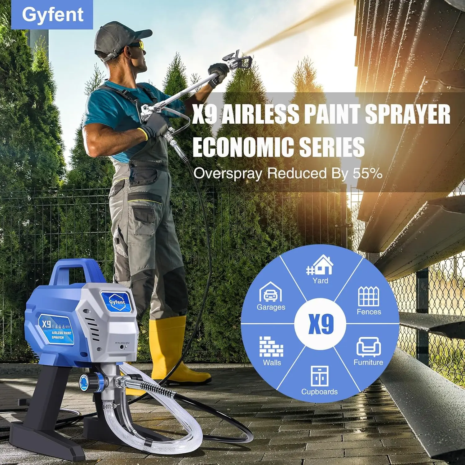 Paint Sprayer, 0.39GPM Paint Sprayer for Home Interior 650W 3000psi Airless Sprayer with Low Overspray Adjustable Pressure & Mot