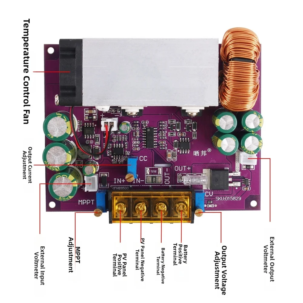 800W for MPPT For solar Charge Controller Compatible with 18-90V For solar Panels and 2-60V Batteries 25A Adjustable