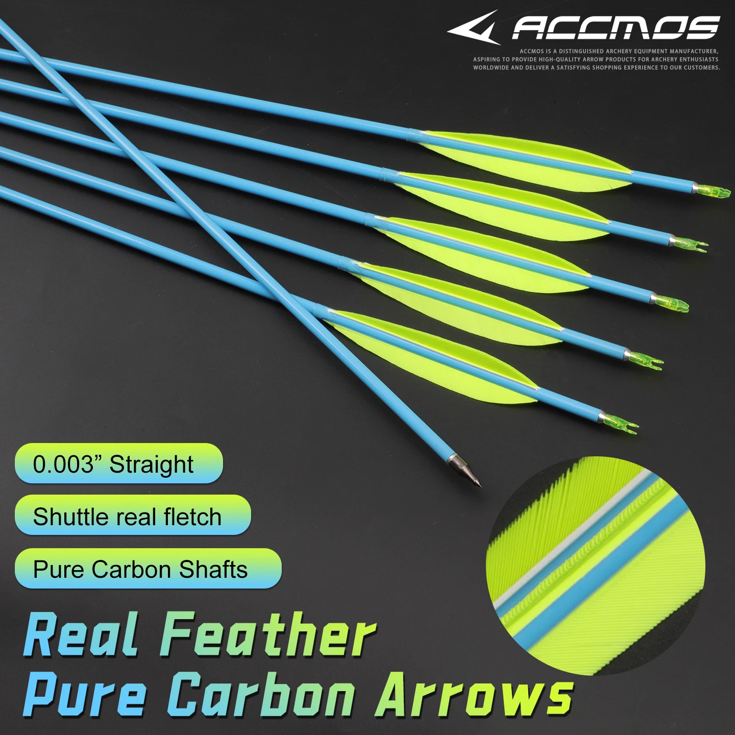 ID6.2mm Natural Feather Carbon Arrows 33Inch Spine 250 300 350 400 500 600 700 800 Straightness±0.003
