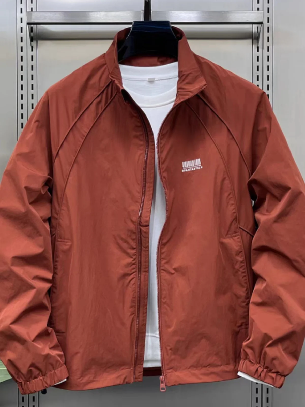 

Spring Autumn Lightweight Faionable Men's Jaet Slim Fit Thin Sle Stand Collar Coat Light Weight Turn down Collar Outerwear