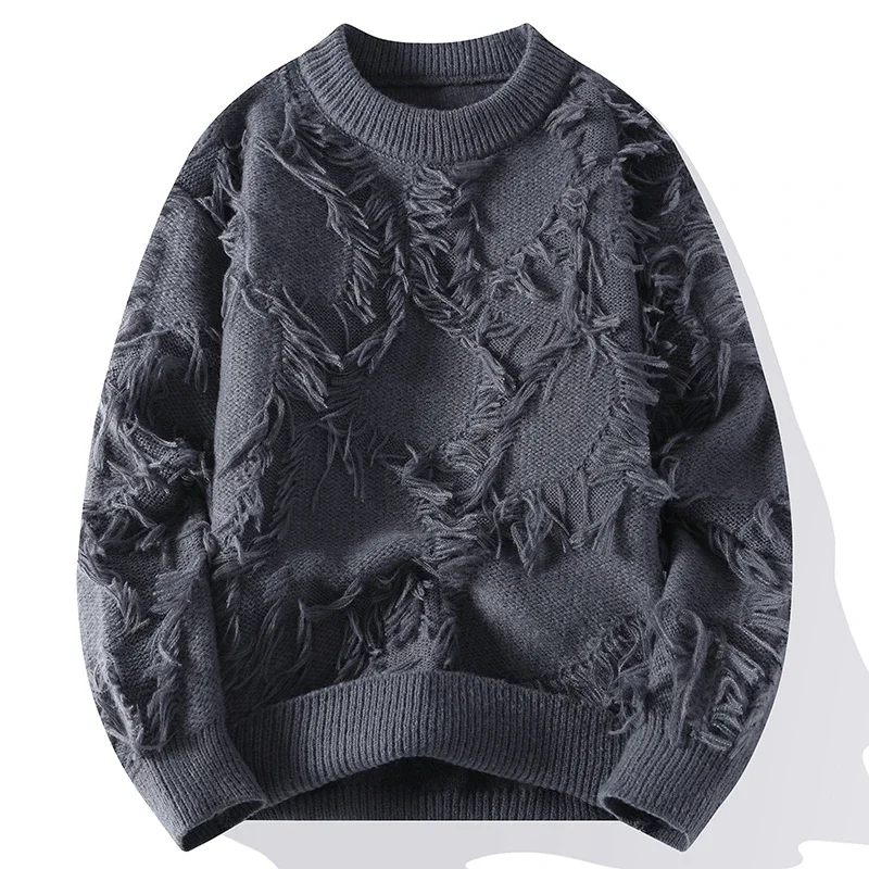 Soft Warm Pull Homme 2024 New Fall Winter High End Brand Hole Ripped Sweater Men Casual Jumper Fashion Korean Mens Knit Sweaters