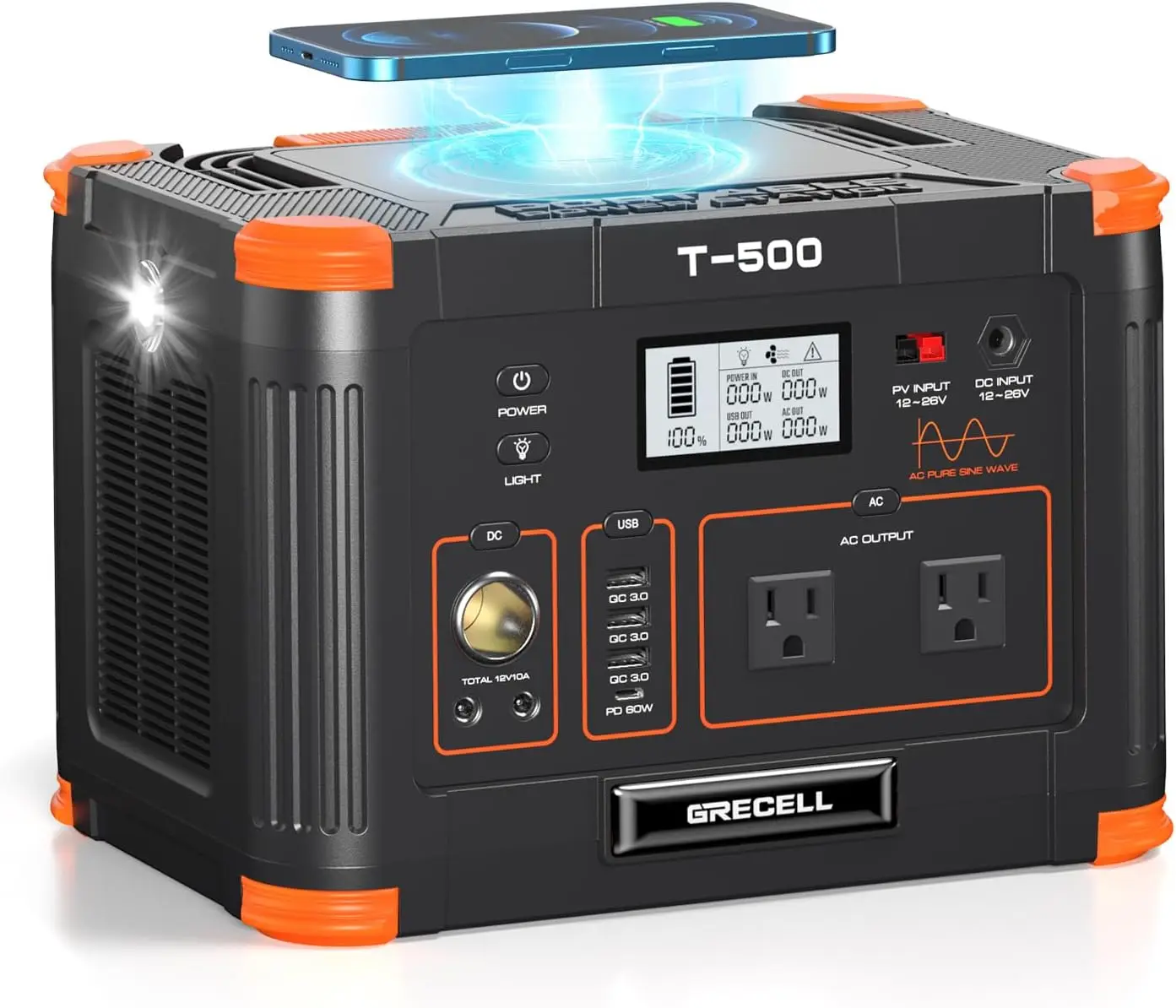 Portable power station 500W, 519Wh/140400mAh solar generator Spare lithium battery pack power supply, 2 AC sockets