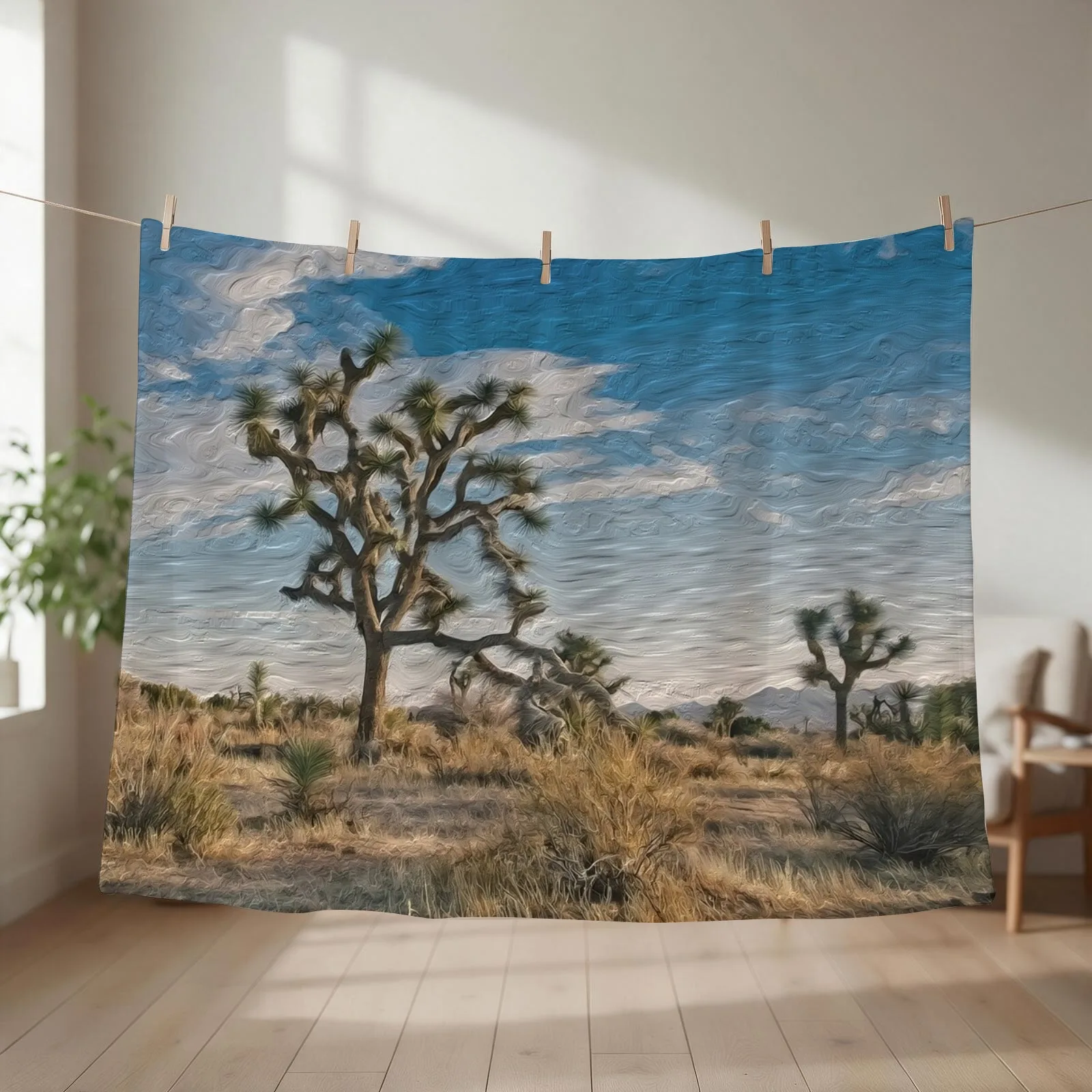Digital Art Composition of Joshua Tree, Mojave Desert, California. Throw Blanket