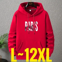 New Big Size Hoodie Men Winter Fleece Sherpa Lined Warm Hooded Shirt Male Cotton Print Letter Paris Plus Fat Extra Large Clothes
