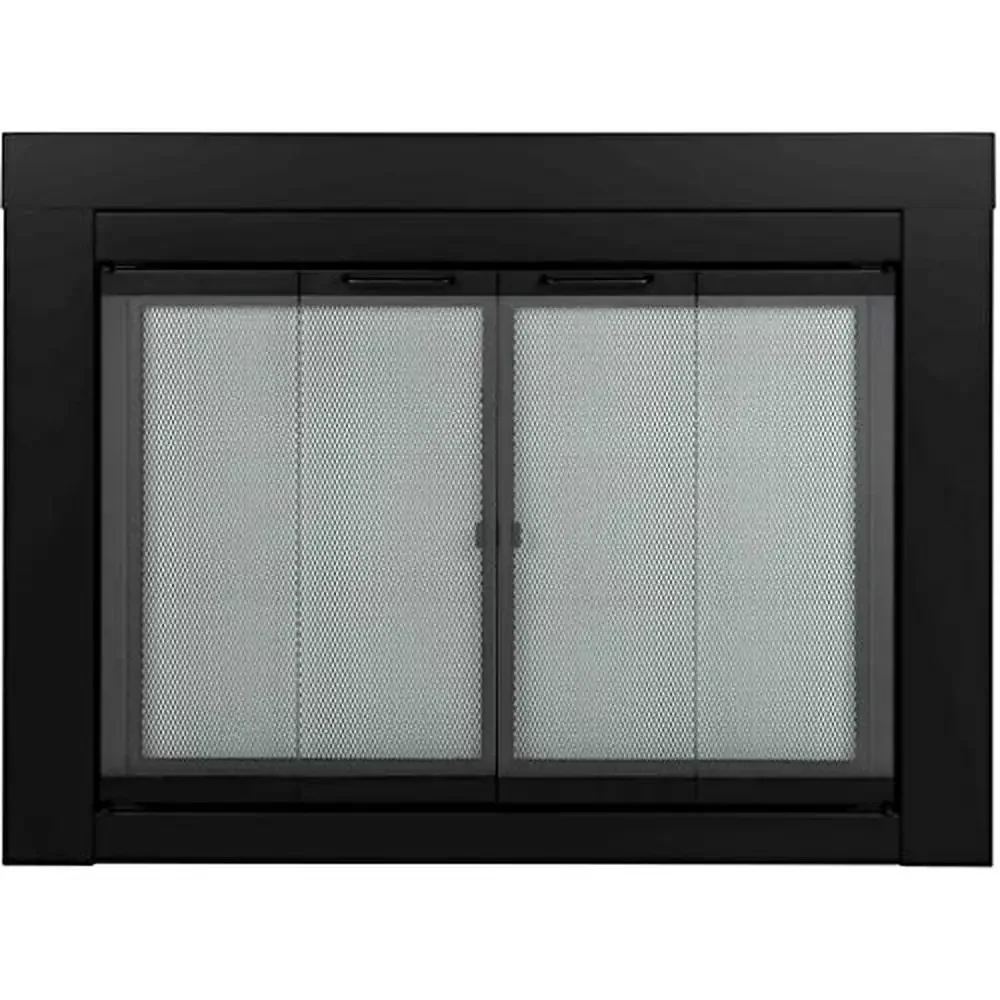 Fireplace Glass Door Large Black Bi-fold Doors Standard Mesh Panel 180 Degree Open Alloy Steel 43.5